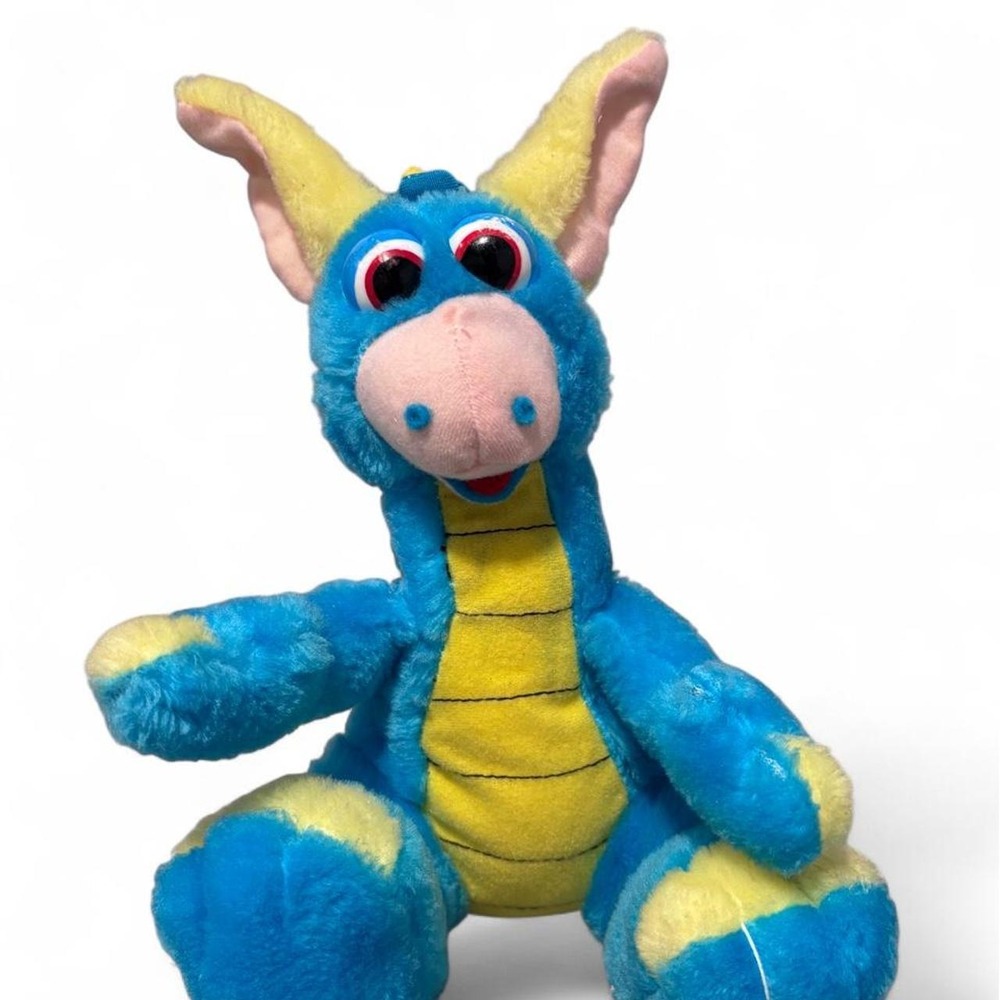 Vintage 1995 Ace Novelty Blue Yellow Dragon Monster Plush 90s Stuffed Animal Toy